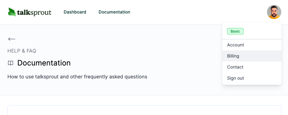 Screenshot showing billing management location