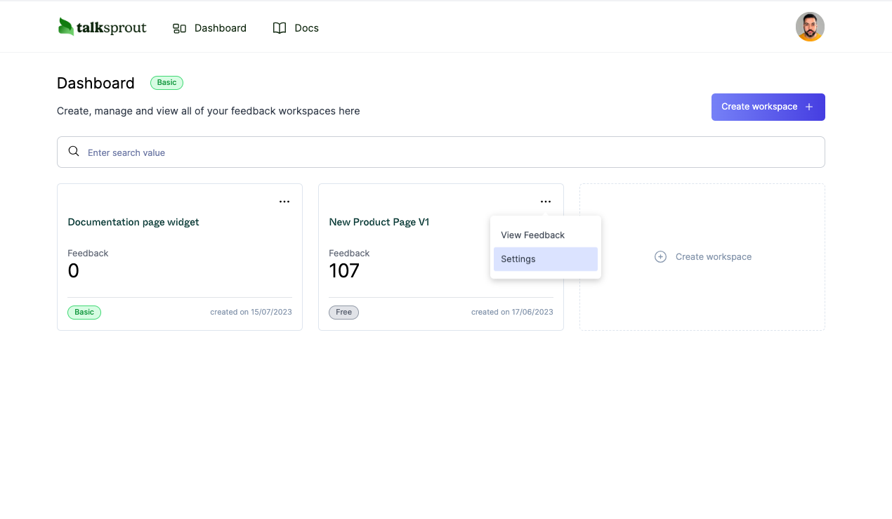 Screenshot showing workspace settings button location